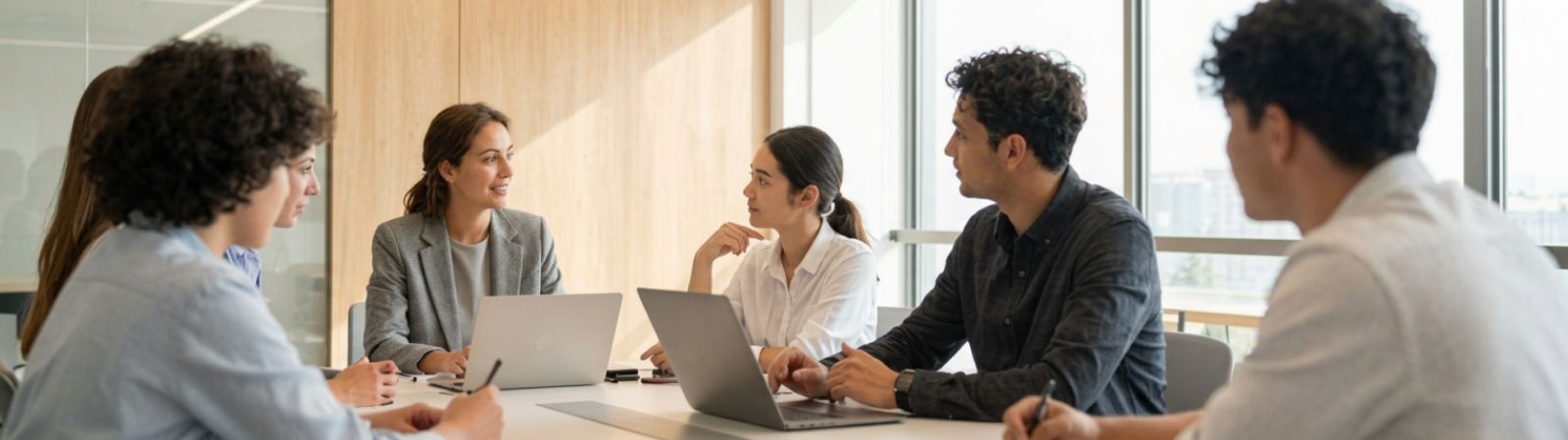 Manager straniera durante una conversazione informale con colleghi italiani
